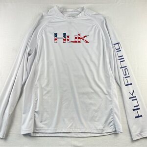 HUK Performance Fishing Mens USA Flag Longsleeve Performance Shirt Size. Medium